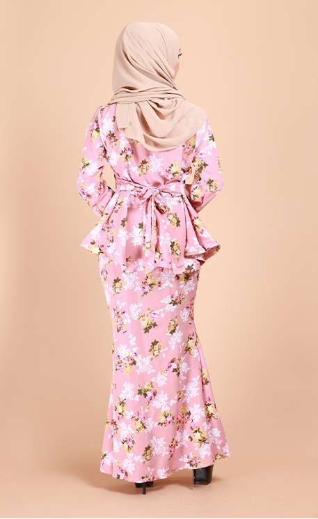 QA-688 ELEENA FLORAL PRINTED KURUNG PINK